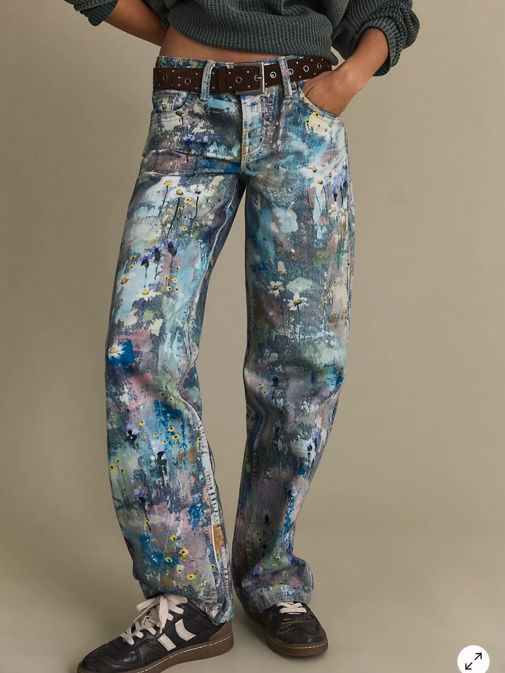 Free People Tennessee Low-Rise Illusions Floral Canvas Screen Printed Jeans 24